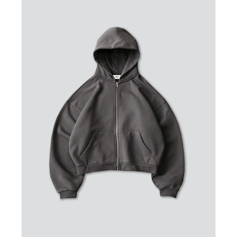 Elwood Unisex Core Zip Hoodie Vintage Grey Boxy Fit Cotton Fleece Small